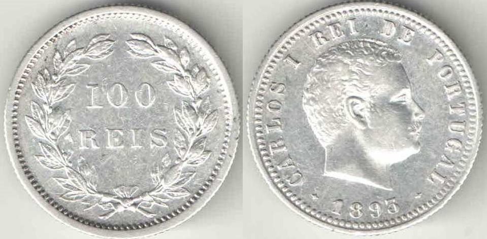 Португалия 100 рейс 1893 год (Карлуш I) (серебро)