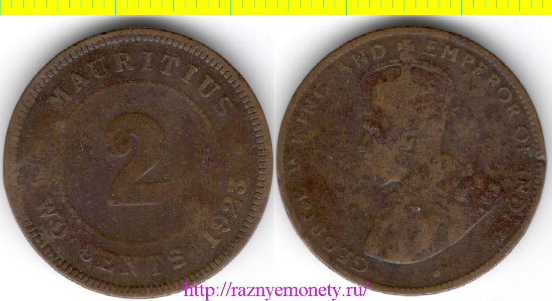 Маврикий Британский 2 цента 1923 год (Георг V) РЕДКОСТЬ