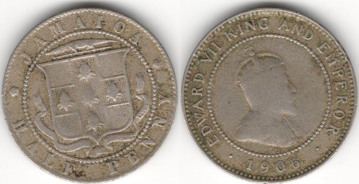 Ямайка 1/2 пенни 1906 год (Эдвард VII) (тип II, нечастый тип и номинал)