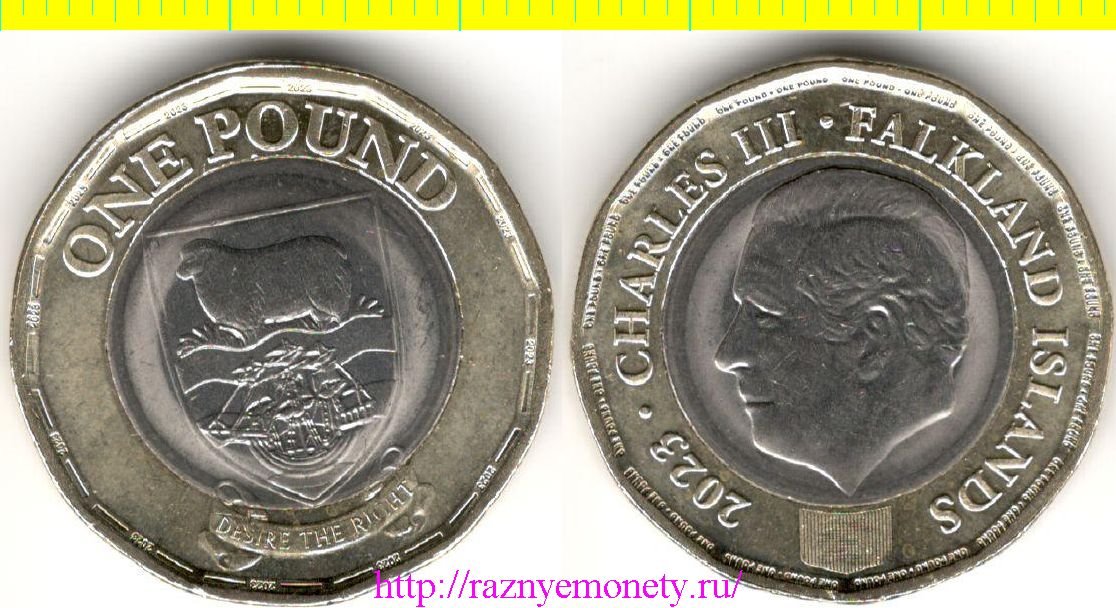Фолклендские острова 1 фунт 2023 год - КАРЛ III (ЧАРЛЬЗ III) (биметалл) нечастая