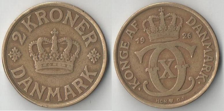 Дания 2 кроны 1926 год HCN GJ
