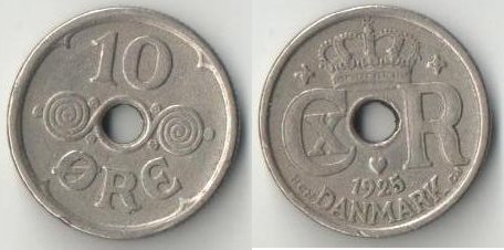 Дания 10 эре 1925 год HCN GJ