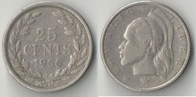 Либерия 25 центов 1966 год (тип I, год-тип, нечастый тип)