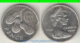 Гамбия Британская 6 пенсов 1966 год (Елизавета II) (редкий тип и номинал)