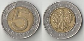 Польша 5 злотых 1994 год (биметалл)