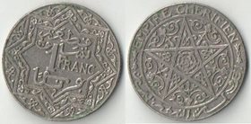 Марокко Французское 1 франк 1924 год (год-тип, нечастый тип и номинал)