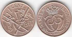 Датская Вест-Индия 1 цент / 5 бит 1905 год (Кристиан IX) (год-тип)
