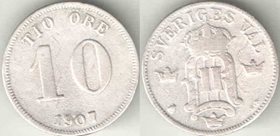 Швеция 10 эре 1907 год (год-тип) (серебро)