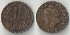 Колумбия 2 сентаво 1955 год (нечастый тип) (отверстие)