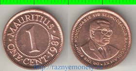 Маврикий 1 цент 1987 год (год-тип, нечастый номинал)