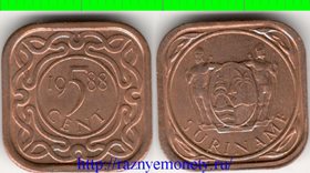 Суринам 5 центов (тип 1987-2011) (сталь-медь)