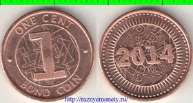 Зимбабве 1 цент 2014 год (нечастый тип)