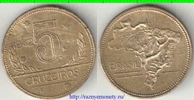 Бразилия 5 крузейро (1942-1943) (алюминий-бронза) (редкий тип)