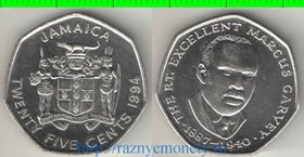 Ямайка 25 центов (1991-1994) (тип I,  нечастый тип и номинал) (никель-сталь)