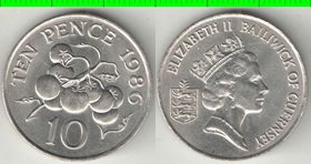 Гернси 10 пенсов (1985-1990) (Елизавета II) (тип I, диаметр 28.52мм) (нечастый тип и номинал)