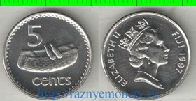 Фиджи 5 центов (1990-2006) (Елизавета II) (тип III, никель-сталь) (гурт рубчатый)