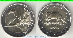 Латвия 2 евро 2016 год (тип II) (биметалл) (корова)