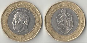 Тунис 5 динар 2002 год (биметалл)