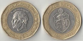 Тунис 5 динар 2002 год (биметалл)