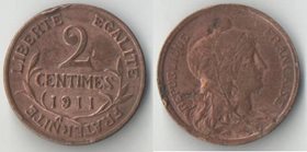 Франция 2 сантима 1911 год (нечастый тип и номинал)
