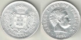 Португалия 500 рейс 1891 год (Карлуш I) (серебро)