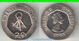 Гибралтар 20 пенсов (2005-2011) (Елизавета II) (ключи) (тип I)