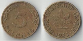 Германия (ФРГ) 5 пфеннигов 1949 год D, F, G, J (тип I, нечастый тип)