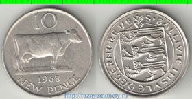 Гернси 10 пенсов (1968, 1970) (тип I) (корова)