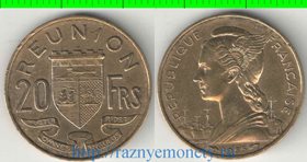 Реюньон Французский 20 франков 1961 год (тип II, 1955-1964, алюминий-бронза, редкость)
