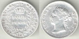 Гайана Британская и Вест-Индия 4 пенса 1901 год (тип 1891-1901) (Виктория) (серебро) (редкость)