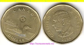 Канада 1 доллар 2024 год - КАРЛ III (ЧАРЛЬЗ III) утка - РЕДКОСТЬ