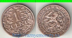 Суринам 1 цент 1942 год "Р" (тип 1942-1943, латунь, редкость)