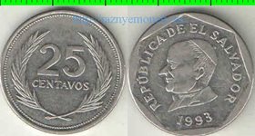 Сальвадор 25 сентаво (1993, 1994, 1998, 1999) (никель-сталь) (нечастый тип и номинал)