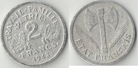 Франция 2 франка (1943-1944) (топор)