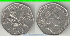 Гернси 50 пенсов 1997 год (Елизавета II) (тип II, год-тип) (цветок)