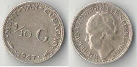 Кюрасао 1/10 гульдена 1947 год (тип II) (Вильгельмина) (серебро)