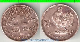 Мадагаскар Французский 50 сантимов 1943 год (петух) (бронза)