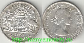 Австралия 1 флорин 1954 год (Елизавета II) (серебро) (тип I) (тип 1953-1954)