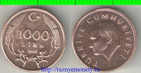 Турция 1000 лир 1995 год (тип 1995-1996) (бронза-латунь) (нечастый тип)