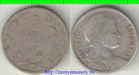 Колумбия 5 песо 1912 год (нечастая)