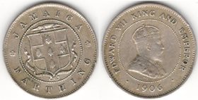 Ямайка фартинг 1906 год (Эдвард VII) (тип II, 20 мм, редкий тип и номинал)