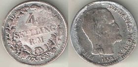 Дания 4 скиллинга 1854 год (Фредерик VII) (год-тип) (серебро)