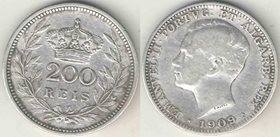 Португалия 200 рейс 1909 год (Мануэл II) (серебро) (год-тип)