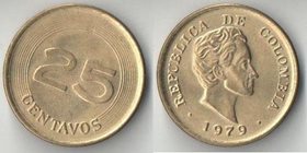 Колумбия 25 сентаво 1979 год (нечастый тип и номинал)