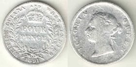Гайана Британская и Вест-Индия 4 пенса 1891 год (тип 1891-1901) (Виктория) (серебро)